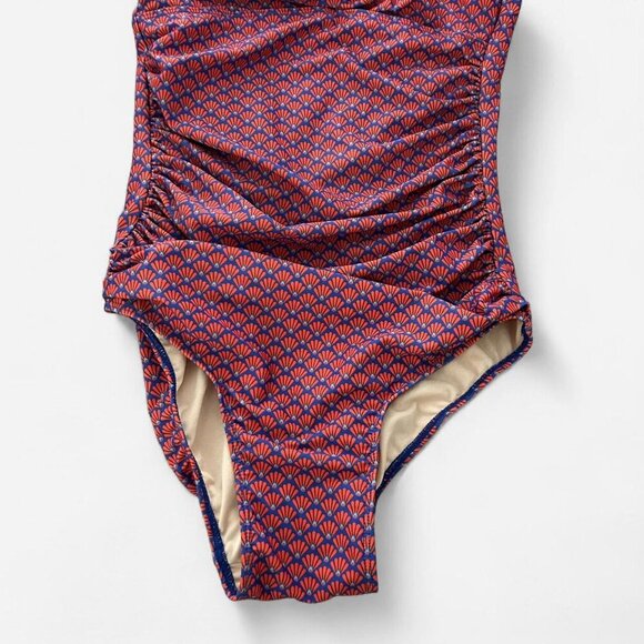 Albion square neck retro geometrical micro print ruched side modest cut swimsuit - Picture 3 of 6